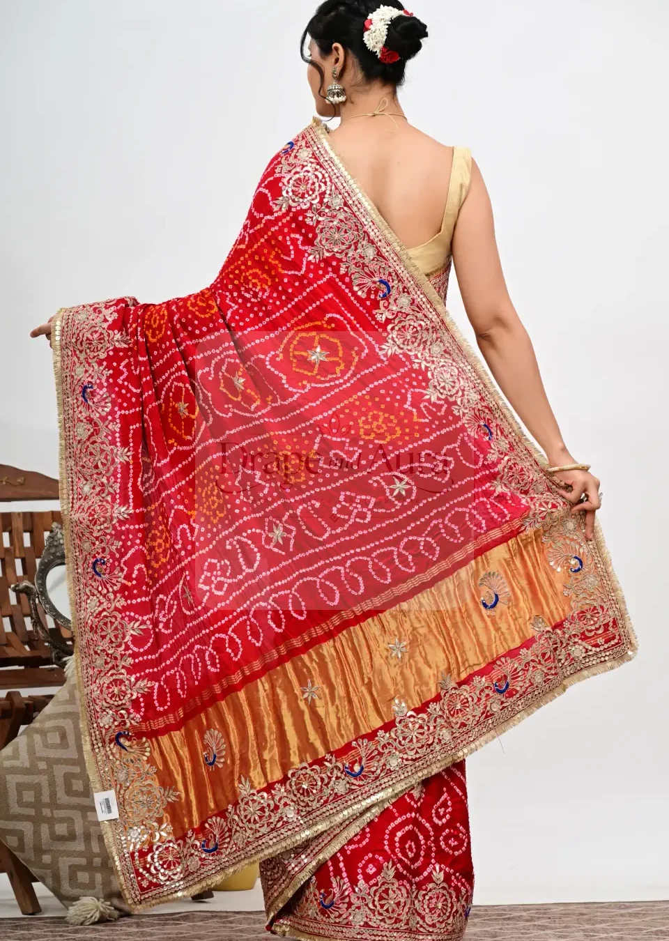 Red Gajji silk Bandhani saree