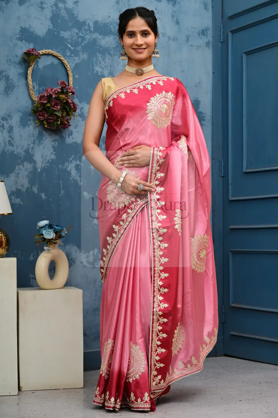 Cosmos Saree with Hand Gota Border and Medallion Motifs