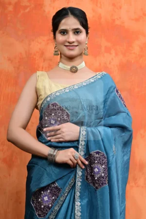 Cosmos Jacquard Saree with Embroidery and Running Border