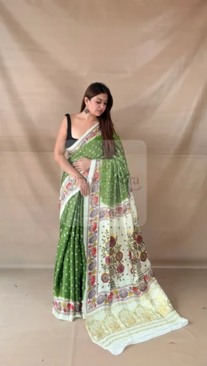 Gajji Silk Saree with Kalamkari Hand Block Print