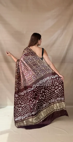 Gajji Silk Saree with Bandhani Work & Ghatchola Pallu