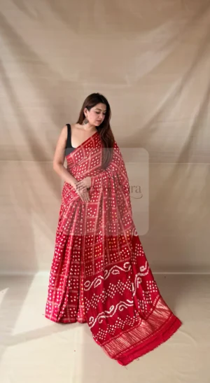 Modal Gajji Silk Saree with Bandhani Work and Ghatchola Pallu