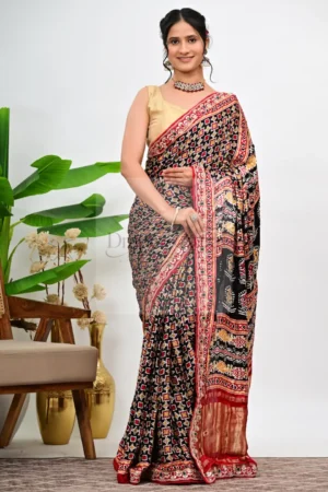 Black Modal Gajji Silk Saree with Bandhani Print and Gota Patti Border