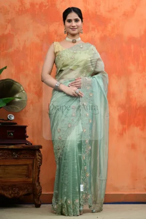 Pure HO Silk Saree with Geometric Embroidery Work