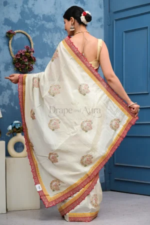 Off-White Handloom Silk Saree with Floral Embroidery