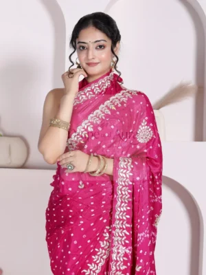 Modal Gajji Silk Saree with Bandhani Work and Gota Patti Border