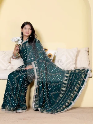 Modal Gajji Silk Saree with Hand Gota Work and Geometric Motifs