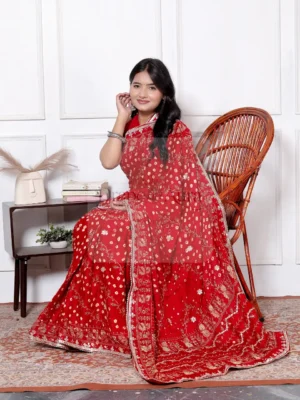 Modal Gajji Silk Saree with Floral Vine Gota Border