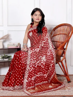 Modal Gajji Silk Saree with Bandhani Print & Gota Patti Border