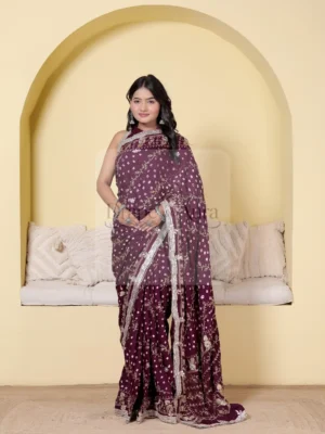 Wine Modal Gajji Silk Saree with Gota Patti Border and Geometric Work